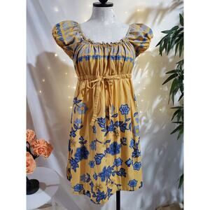 Vtg Y2K SO Wear it Declare it Milkmaid Floral Babydoll Dress Junior Sz L Yellow
